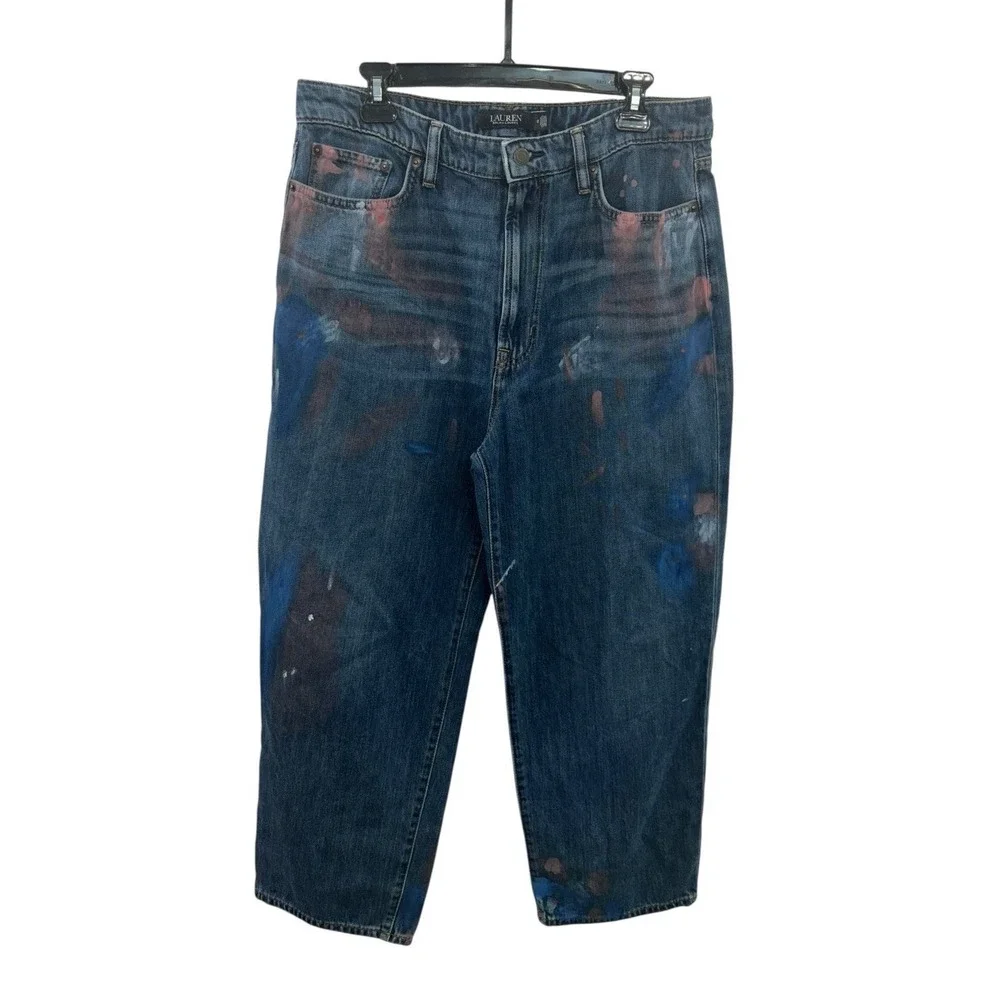 Lauren Ralph Lauren Sz 12 Painted High-Rise Relaxed Cropped Jean Atlas Wash Boho